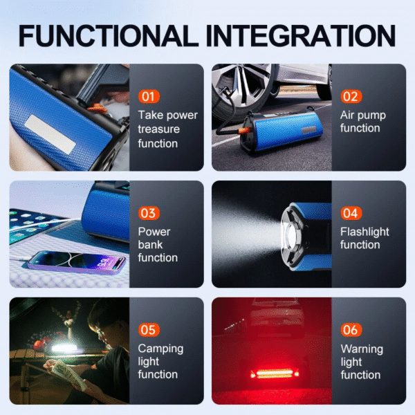 12000mAh/16000mAh/20000mAh Car Jump Starter with 150PSI Air Compressor Digital Tire Inflator with LED Light - Image 5