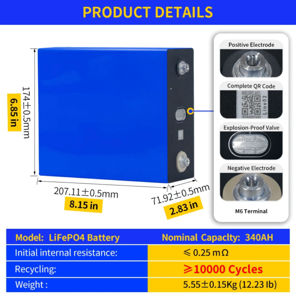4Pack 314Ah LiFePO4 Lithium Prismatic Battery Cell 8000+ Deep Cycle Battery Grade A Power Supply for Solar Systems,Golf Cart,Motor,Off Grid - Image 5