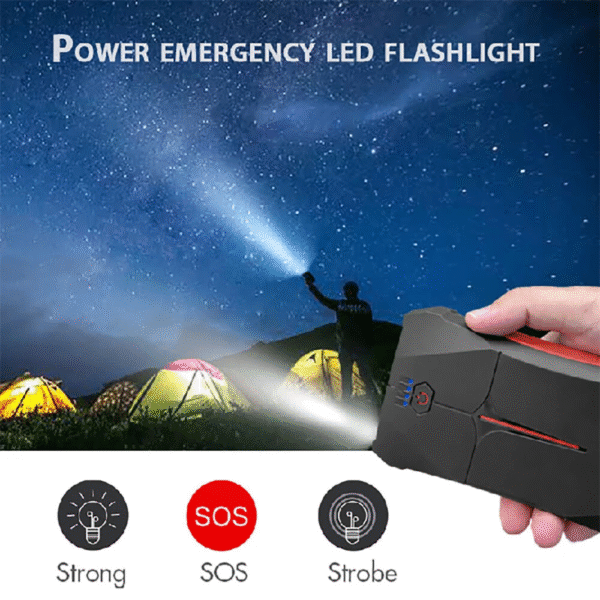 T-J01 Portable Car Emergency Jump Starter Powerbank 13800mAh 51.05wh Peak Current 1200A with LED Flashlight Waterproof - Image 6